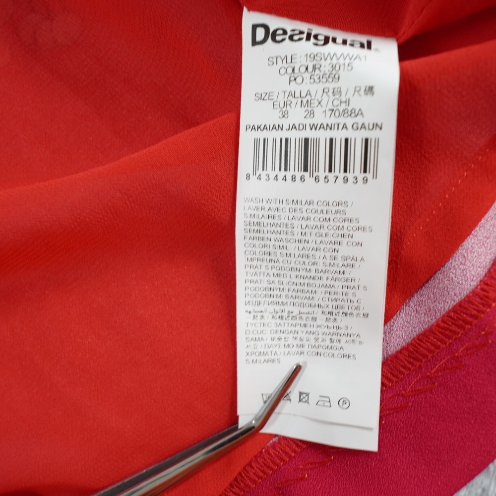 Desigual Floral Shift Dress Womens EU 38 M Red V Neck Short Sleeve Lined Office - Picture 11 of 16